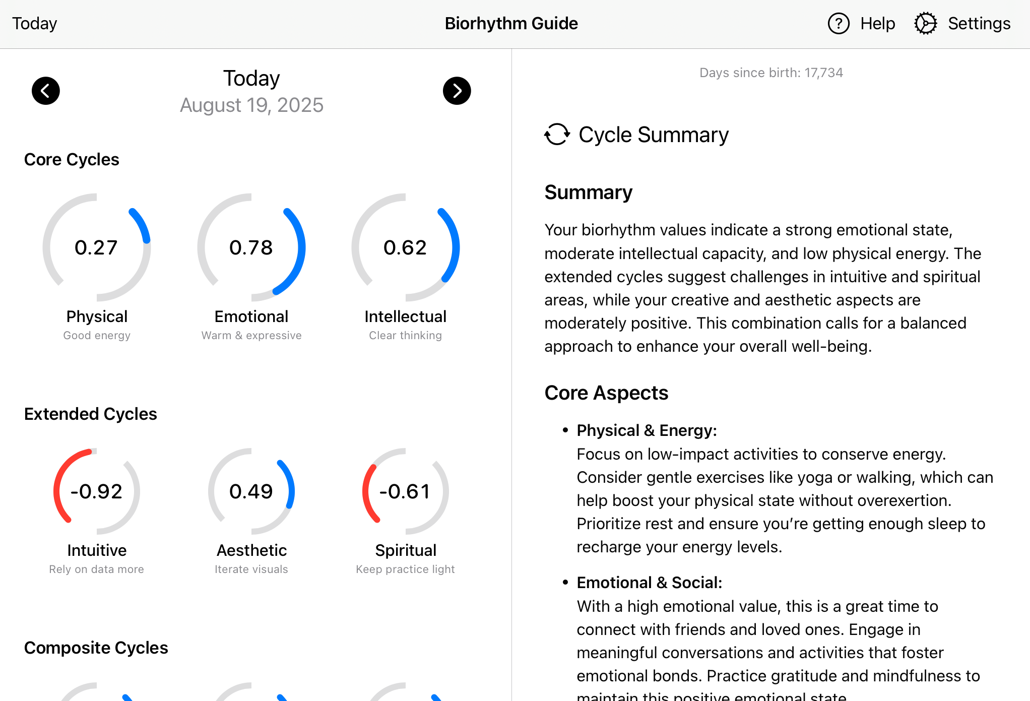 Biorhythm Guide on iPad